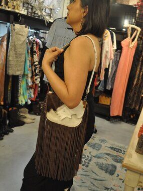 Cowhide Fringe Shoulder Bag – Handmade Western Boho Purse